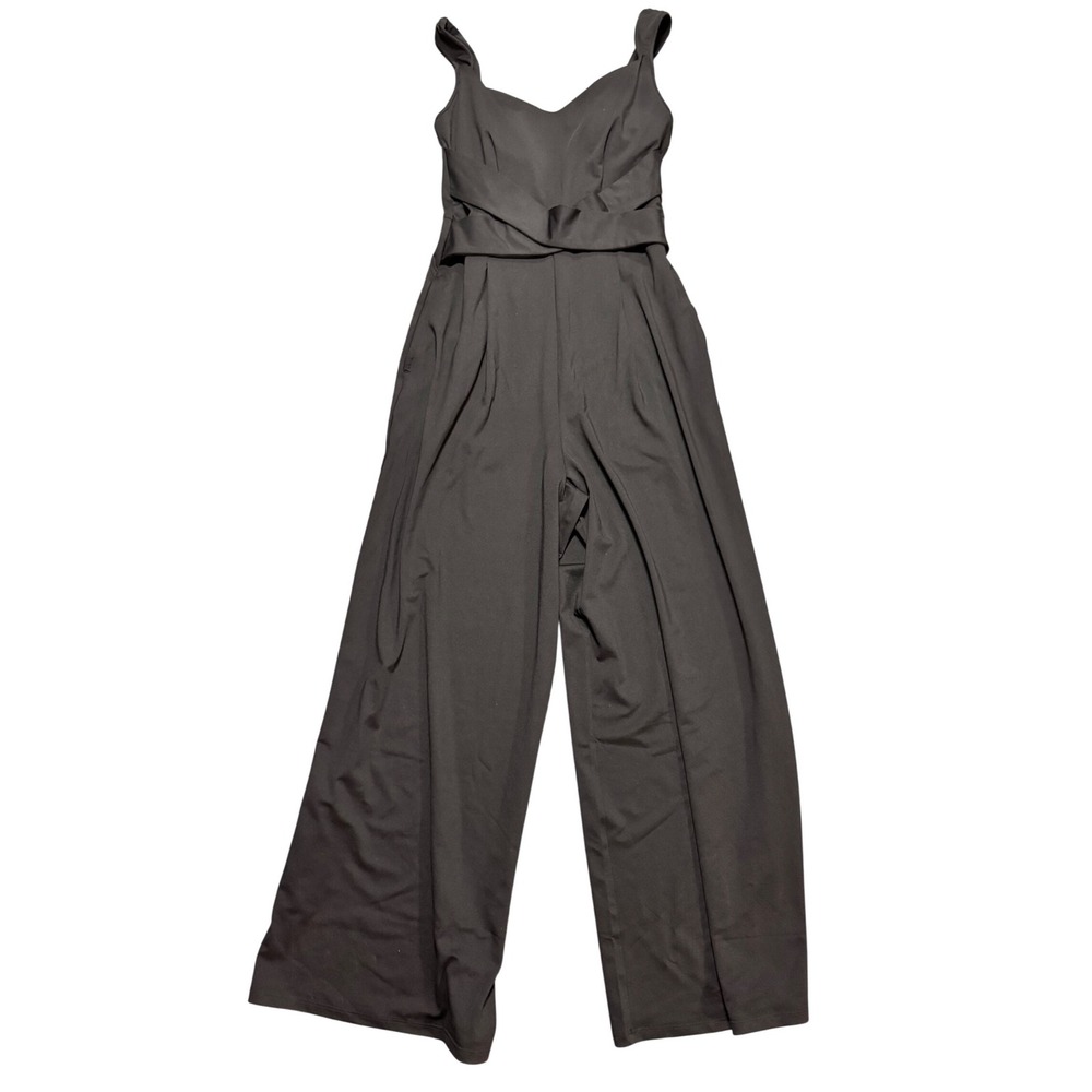 Halara Black Wide Leg Jumpsuit Sweetheart Neck Criss Cross Waist Pockets Medium